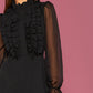 Modely Frill Trim Sheer Long Sleeve Black Elegant Wide Leg Jumpsuit