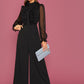 Modely Frill Trim Sheer Long Sleeve Black Elegant Wide Leg Jumpsuit