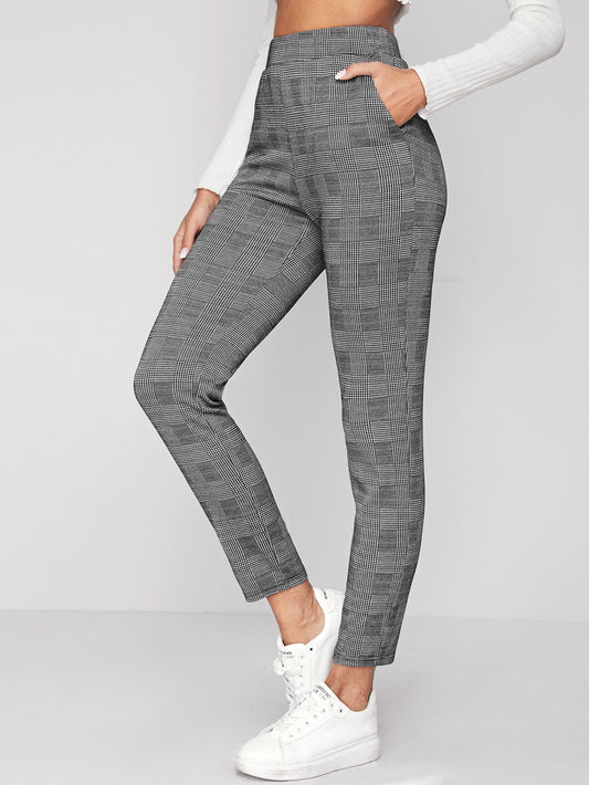 BIZwear Elastic Waist Slant Pocket Plaid Pants Workwear