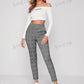 BIZwear Elastic Waist Slant Pocket Plaid Pants Workwear