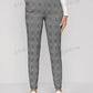 BIZwear Elastic Waist Slant Pocket Plaid Pants Workwear