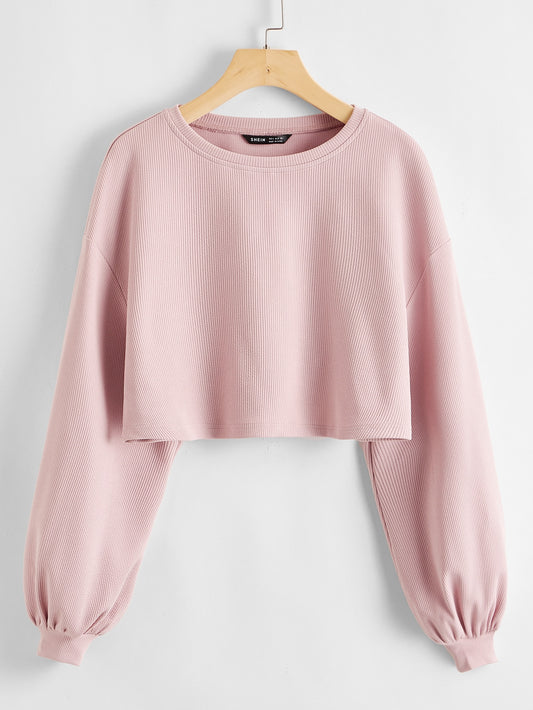 EZwear Solid Drop Shoulder Crop Top