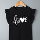 Tween Girl Letter And Heart Print Ruffle Trim Tee