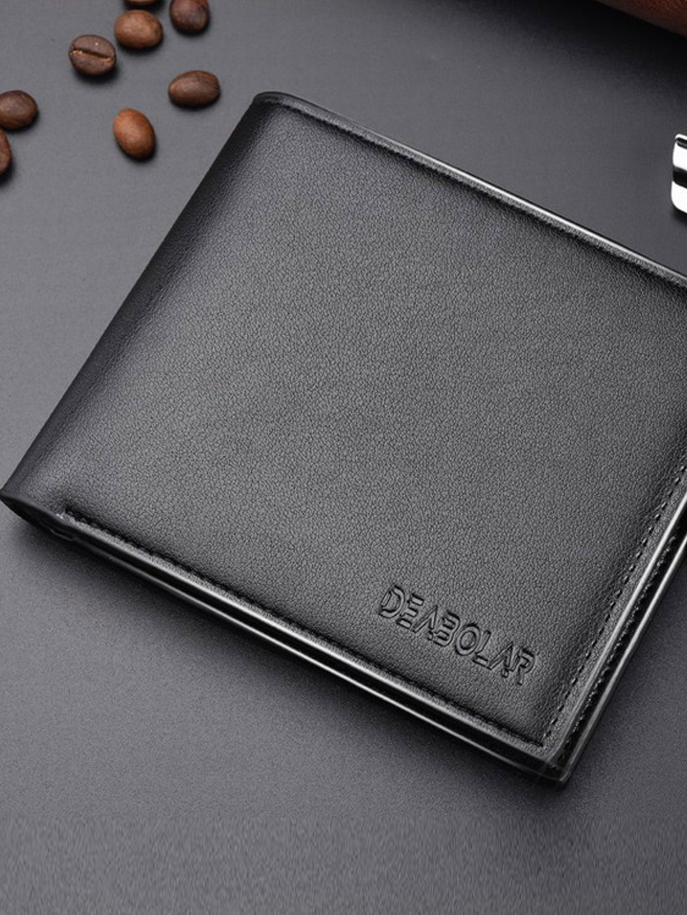 Men Solid Letter Embossed Small Wallet Credit Card Small Purse ID Window Bi-Fold Men Wallet Leather Money Cash Minimalist Fashion Modern Business Anniversary On Valentine Day For Birthday Gift Gift Lover Men Male Gift Gift Bag Present