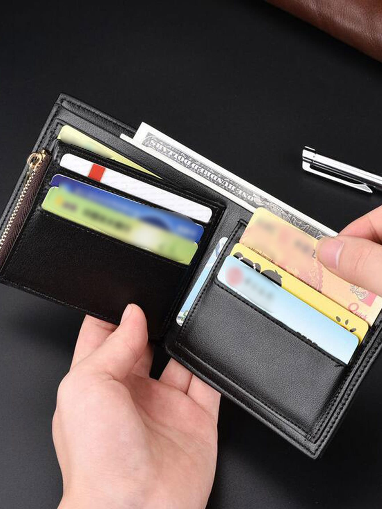 Men Solid Letter Embossed Small Wallet Credit Card Small Purse ID Window Bi-Fold Men Wallet Leather Money Cash Minimalist Fashion Modern Business Anniversary On Valentine Day For Birthday Gift Gift Lover Men Male Gift Gift Bag Present