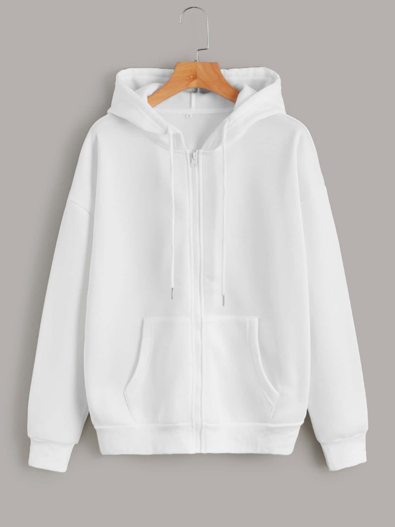 Essnce Solid Zip Up Drawstring Thermal Lined Hoodie