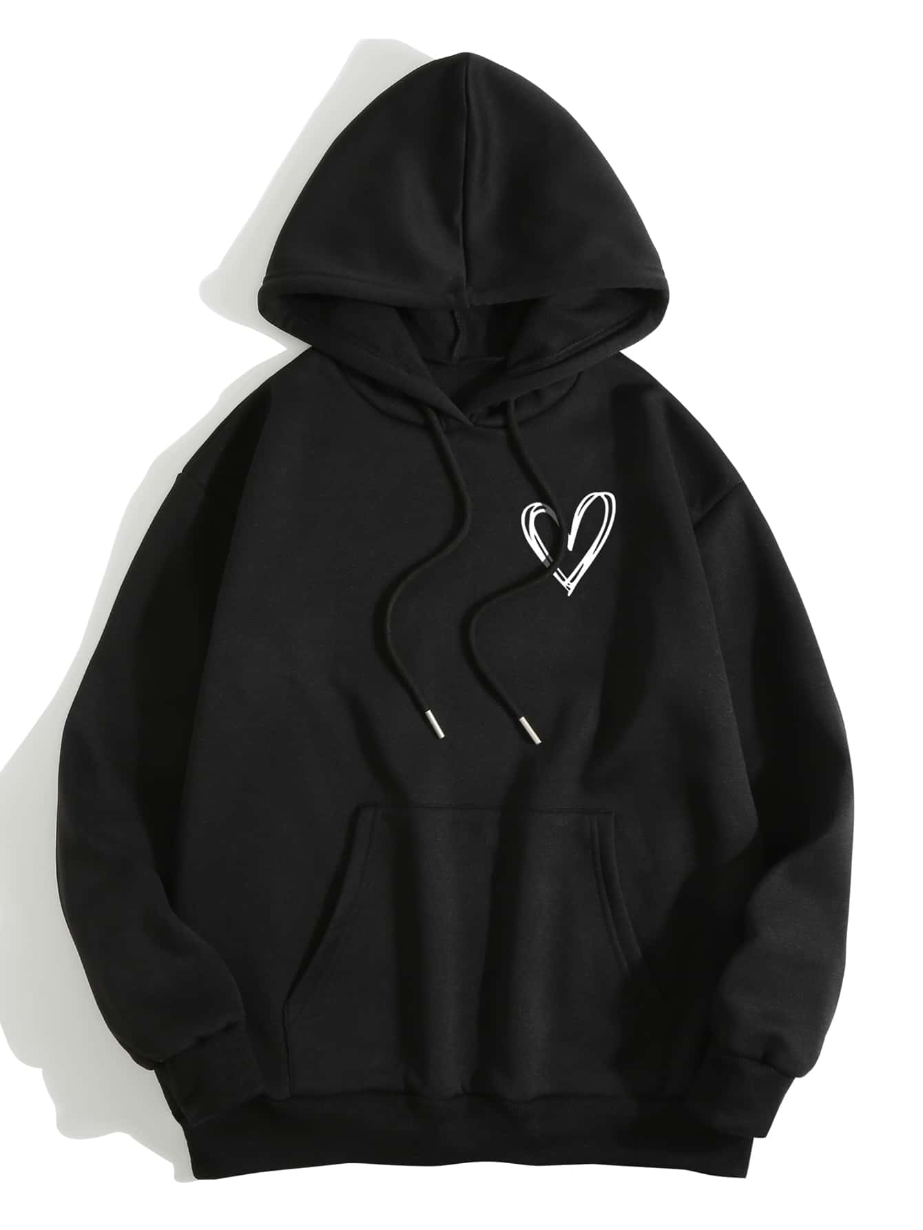 INAWLY LUNE Heart Print Thermal Lined Drawstring Hoodie,Long Sleeve Tops