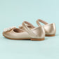 Girls Faux Pearl Decor Metallic Flats