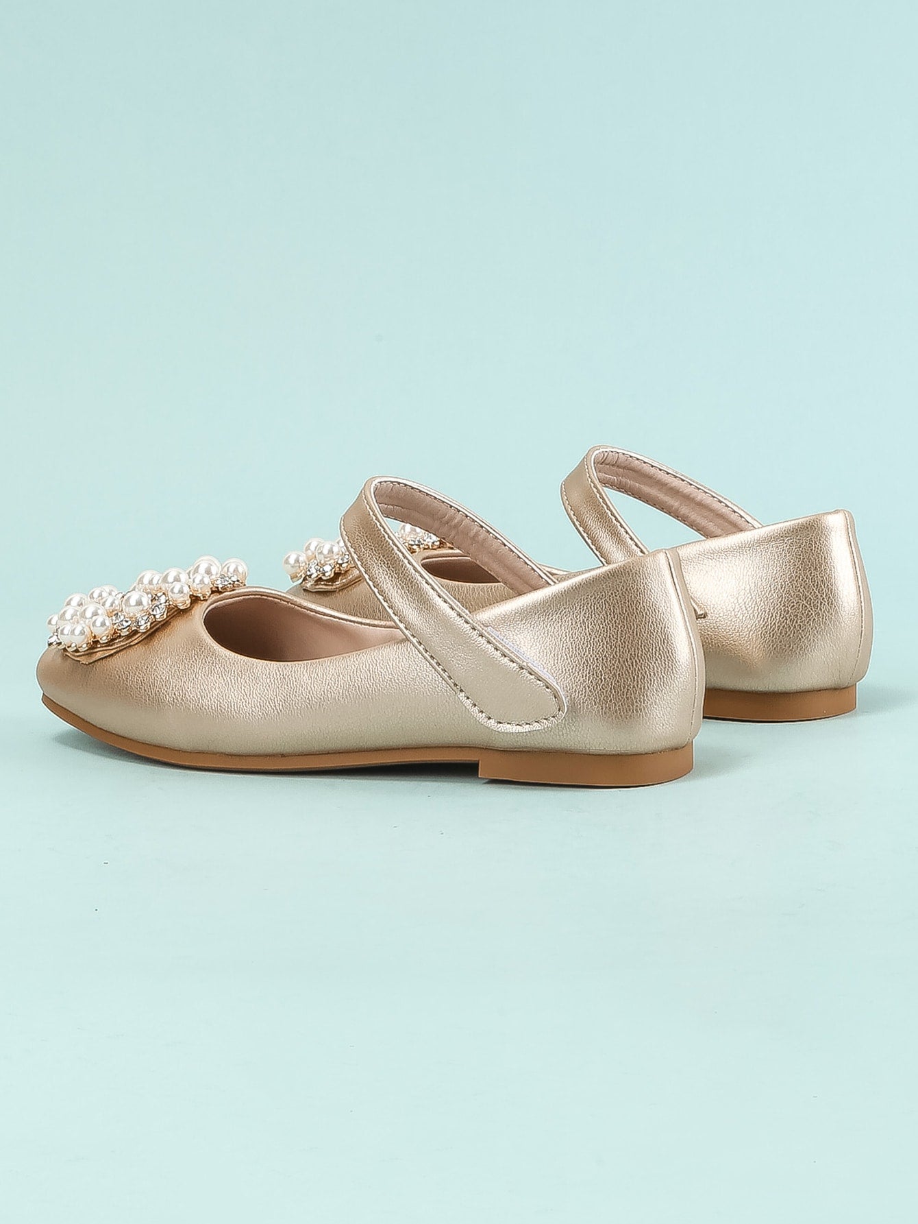 Girls Faux Pearl Decor Metallic Flats