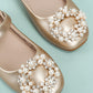 Girls Faux Pearl Decor Metallic Flats