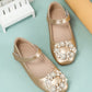 Girls Faux Pearl Decor Metallic Flats