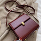 Mini Push Button Flap Square Bag Solid Color Leather Crossbody Bags For Women Shoulder Messenger Bag Lady Handbags Square Female Purses, Burgundy Bag