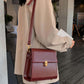 Mini Push Button Flap Square Bag Solid Color Leather Crossbody Bags For Women Shoulder Messenger Bag Lady Handbags Square Female Purses, Burgundy Bag