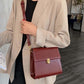 Mini Push Button Flap Square Bag Solid Color Leather Crossbody Bags For Women Shoulder Messenger Bag Lady Handbags Square Female Purses, Burgundy Bag