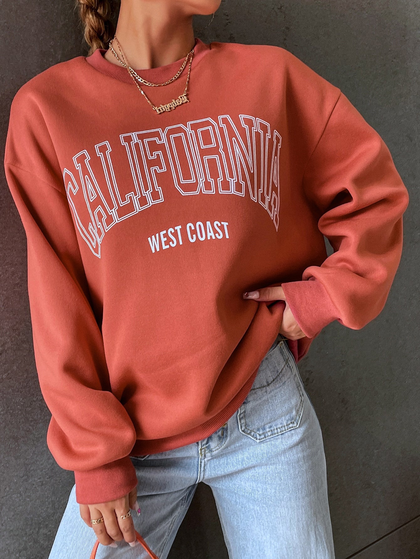 MOOSTA Letter Graphic Drop Shoulder Sweatshirt,Long Sleeve Tops