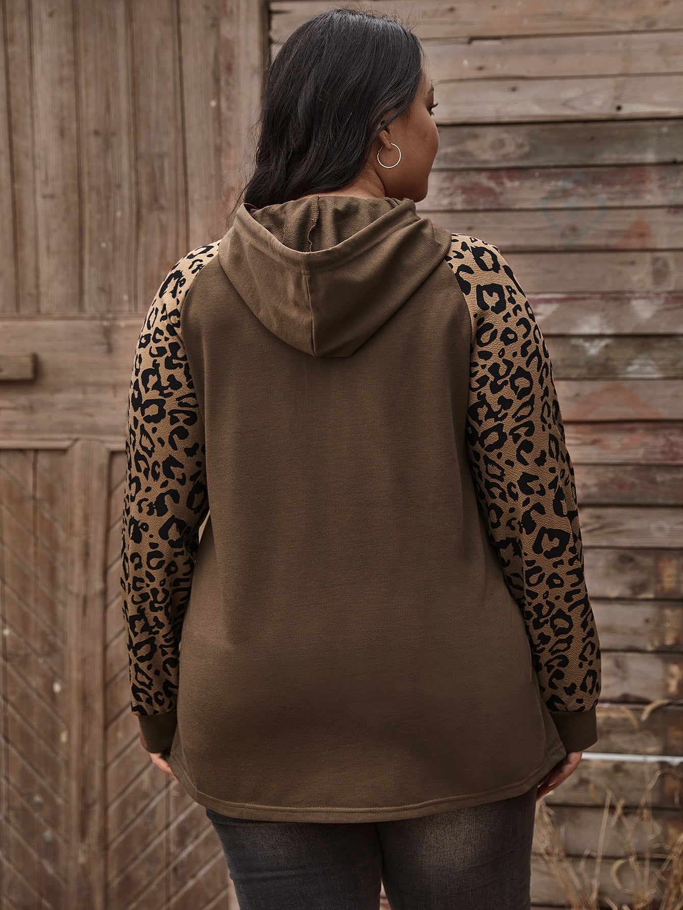 EMERY ROSE Plus Leopard Print Drawstring Hoodie