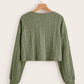 Leisure Long-Sleeved Teen Girl's Drop-Shoulder Knitted T-Shirt In Ribbed Texture