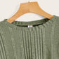 Leisure Long-Sleeved Teen Girl's Drop-Shoulder Knitted T-Shirt In Ribbed Texture