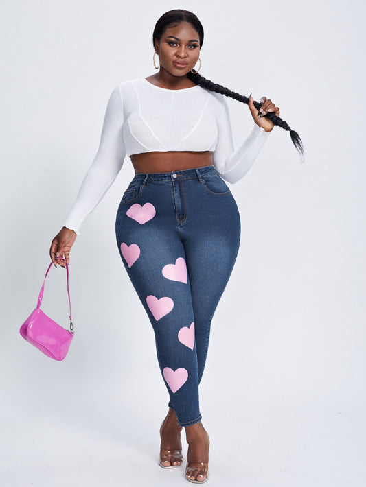 SXY Plus Heart Print Skinny Jeans