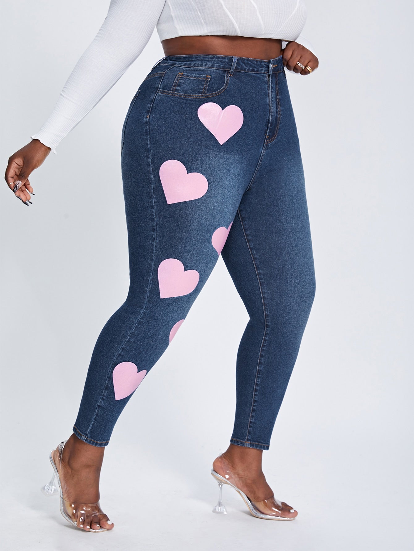 SXY Plus Heart Print Skinny Jeans