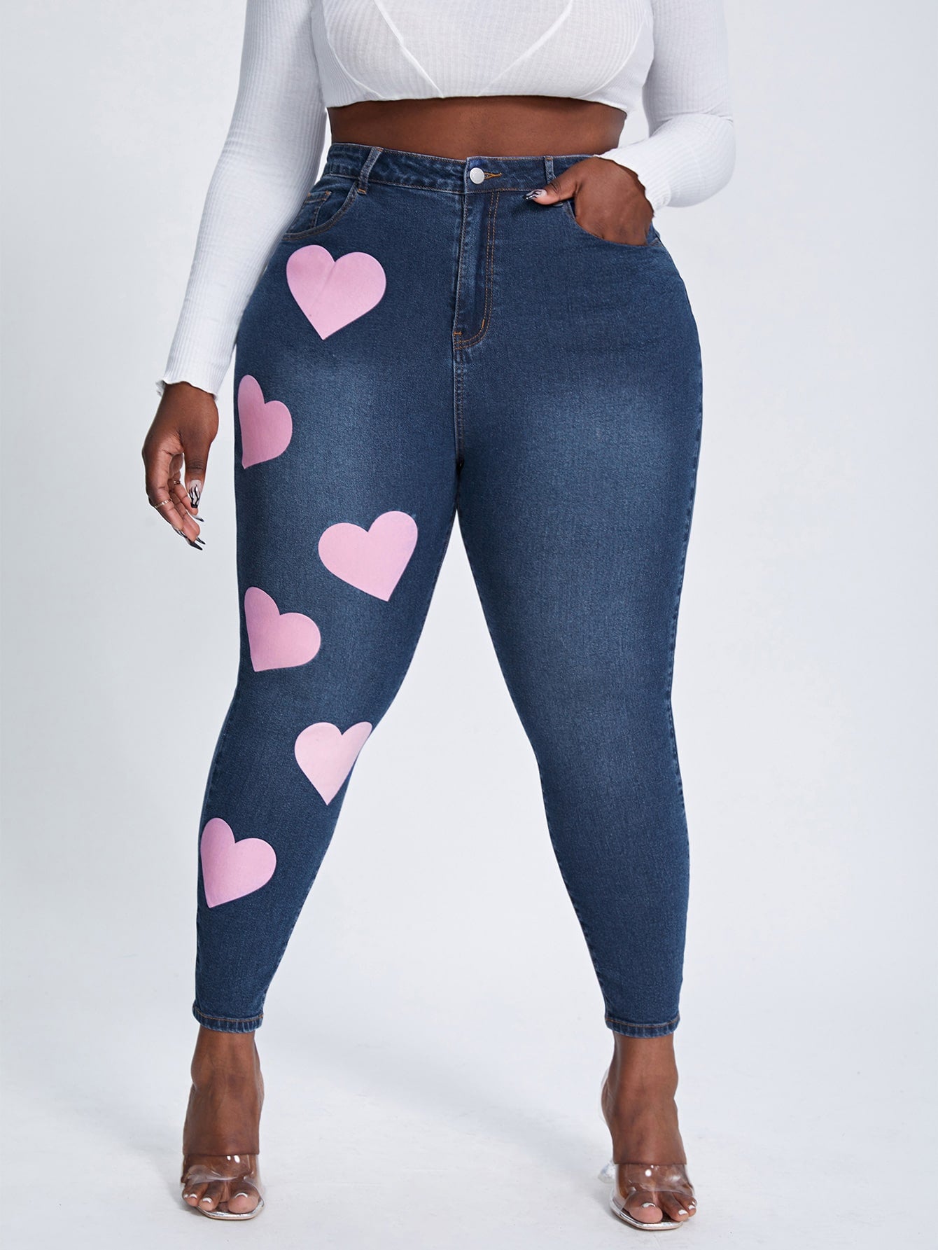 SXY Plus Heart Print Skinny Jeans