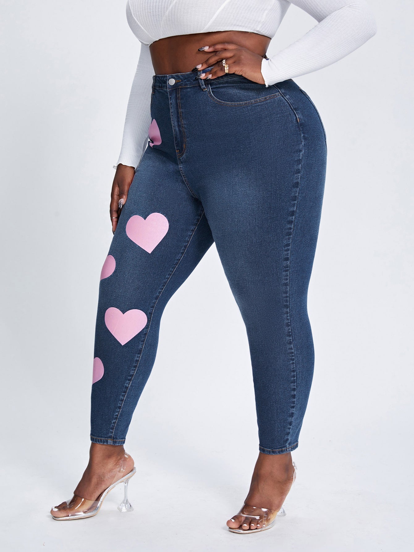 SXY Plus Heart Print Skinny Jeans