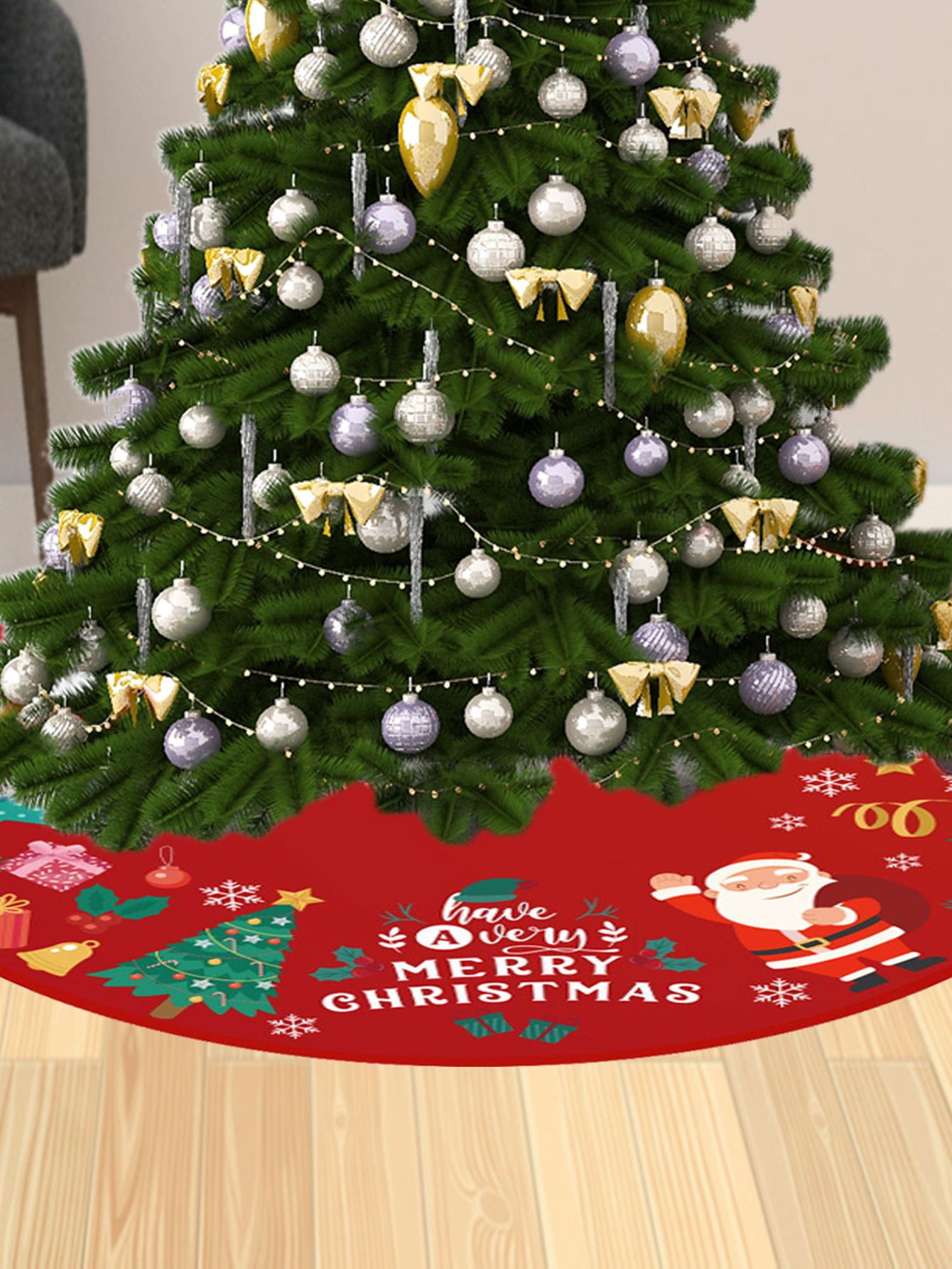 1pc Christmas Santa Print Tree Skirt