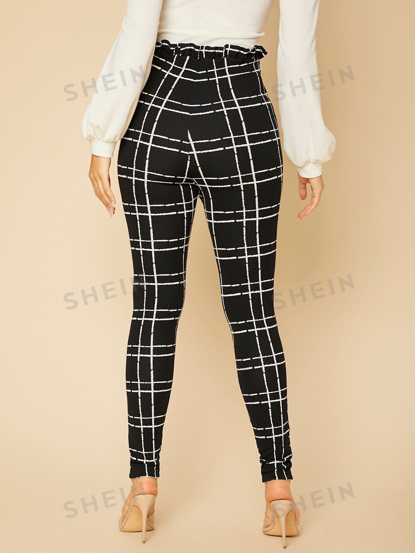 Tall Plaid Paper Bag Waist Skinny Pants