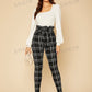 Tall Plaid Paper Bag Waist Skinny Pants