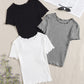 3pcs Knitted-Blend Casual Round Neck Short Sleeve T-Shirt, For Tween Girls