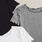 3pcs Knitted-Blend Casual Round Neck Short Sleeve T-Shirt, For Tween Girls