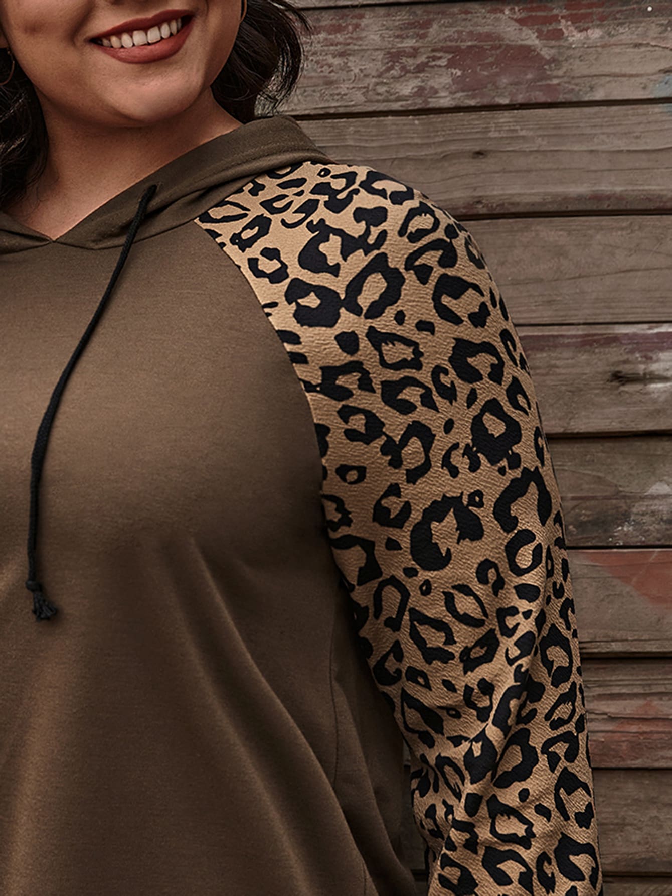 EMERY ROSE Plus Leopard Print Drawstring Hoodie