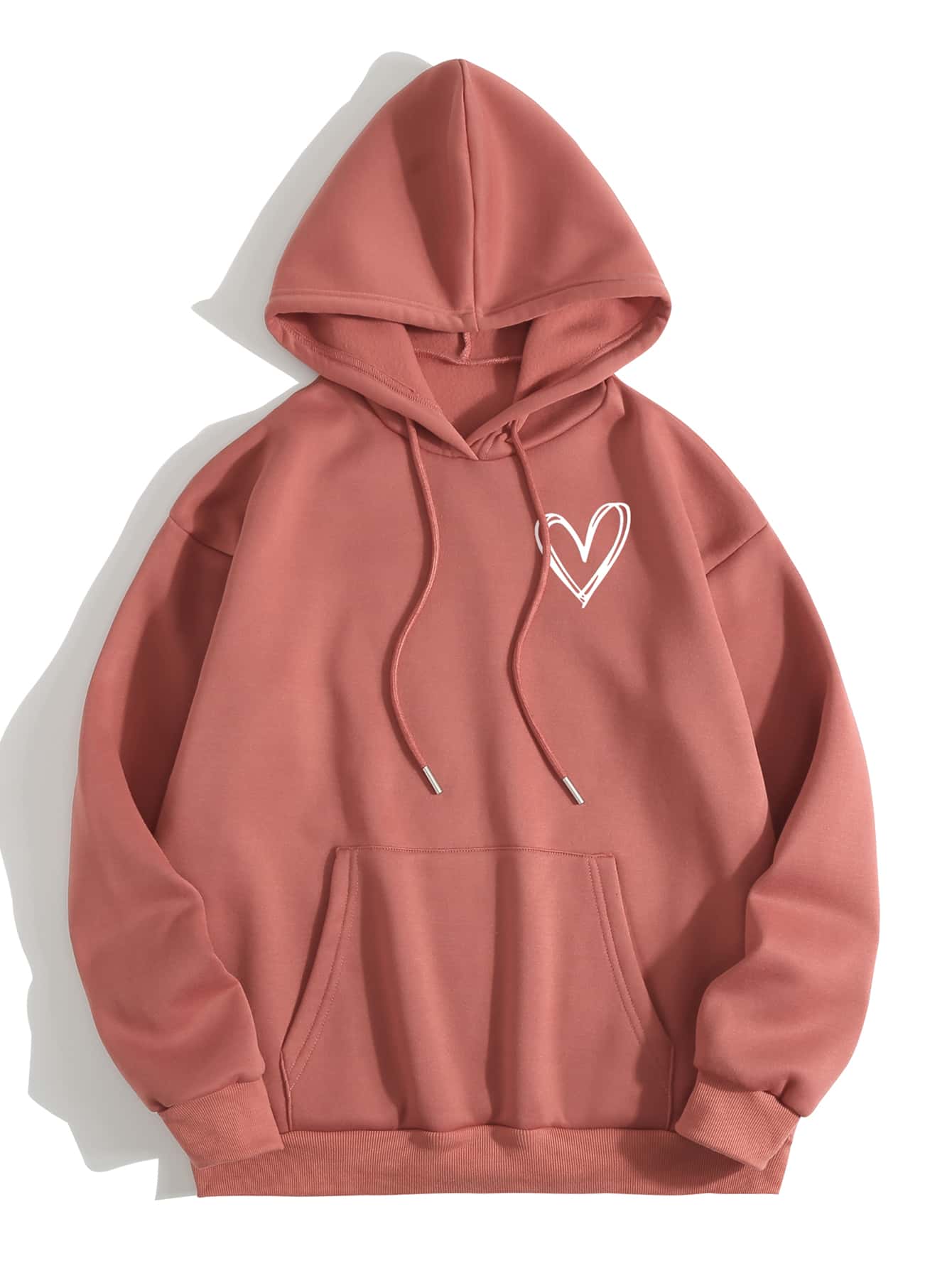 INAWLY LUNE Heart Print Thermal Lined Drawstring Hoodie,Long Sleeve Tops