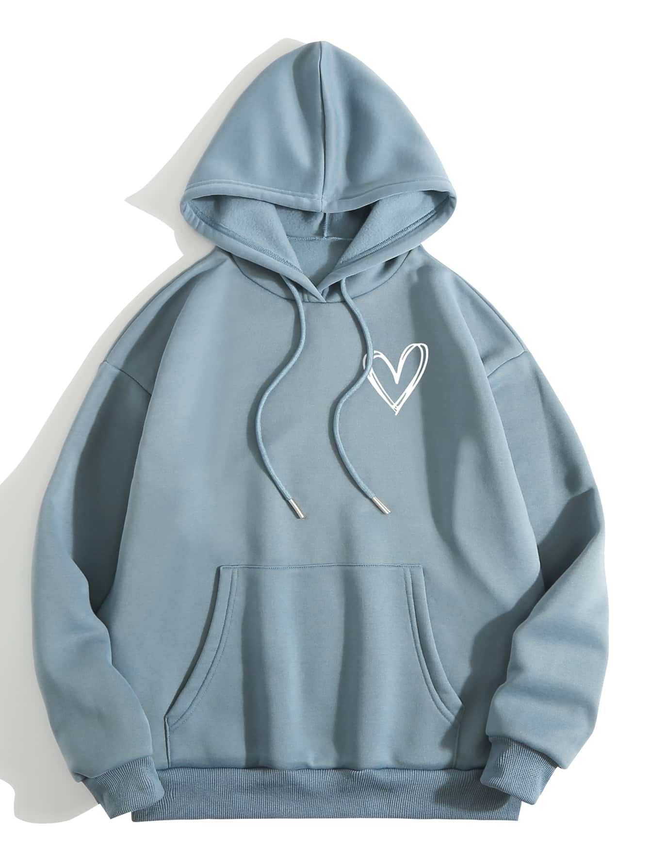 INAWLY LUNE Heart Print Thermal Lined Drawstring Hoodie,Long Sleeve Tops