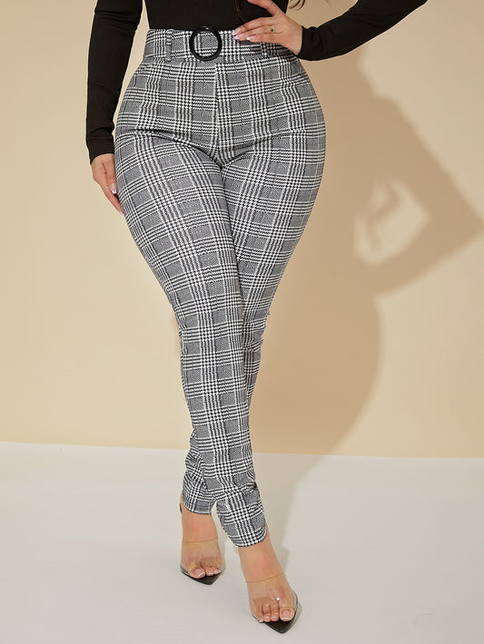 SXY Sexy High Waist Glen Plaid Belted Pants