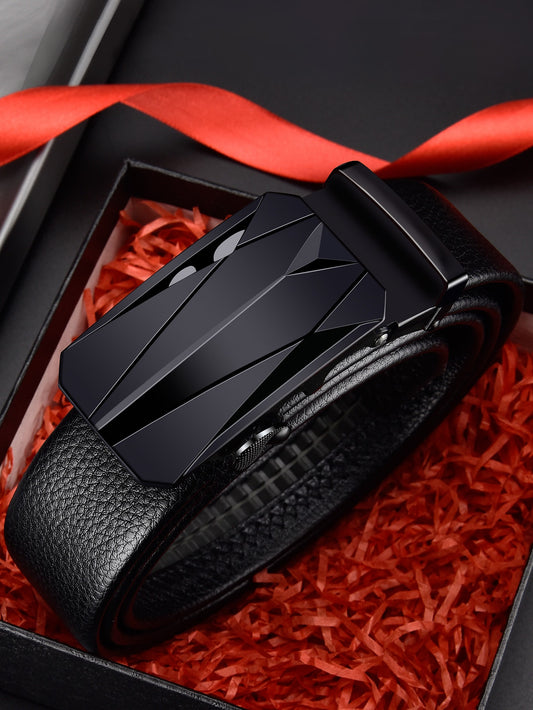 1pc Men Automatic Black Belt Geometric Buckle Belt For Business Occasions Work Valentine's Day