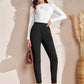 EMERY ROSE Women's Black Striped Pocket Skinny Casual Pants Dress Pants Fall Pants