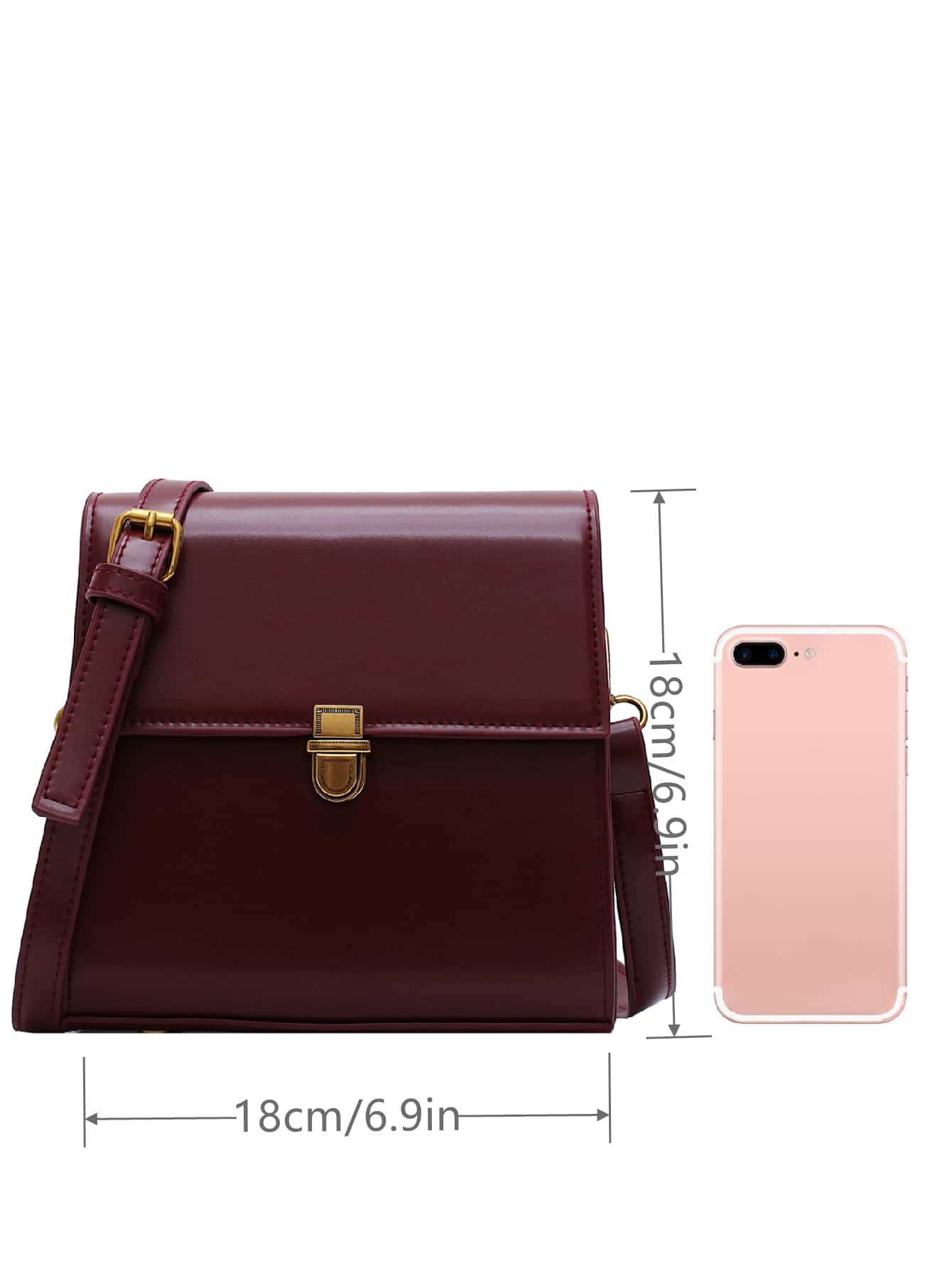 Mini Push Button Flap Square Bag Solid Color Leather Crossbody Bags For Women Shoulder Messenger Bag Lady Handbags Square Female Purses, Burgundy Bag