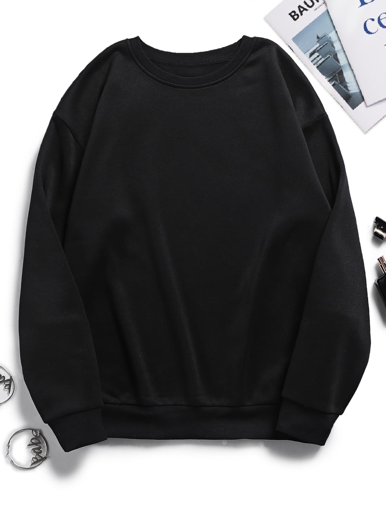 INAWLY Solid Round Neck Thermal Lined Sweatshirt,Long Sleeve Tops