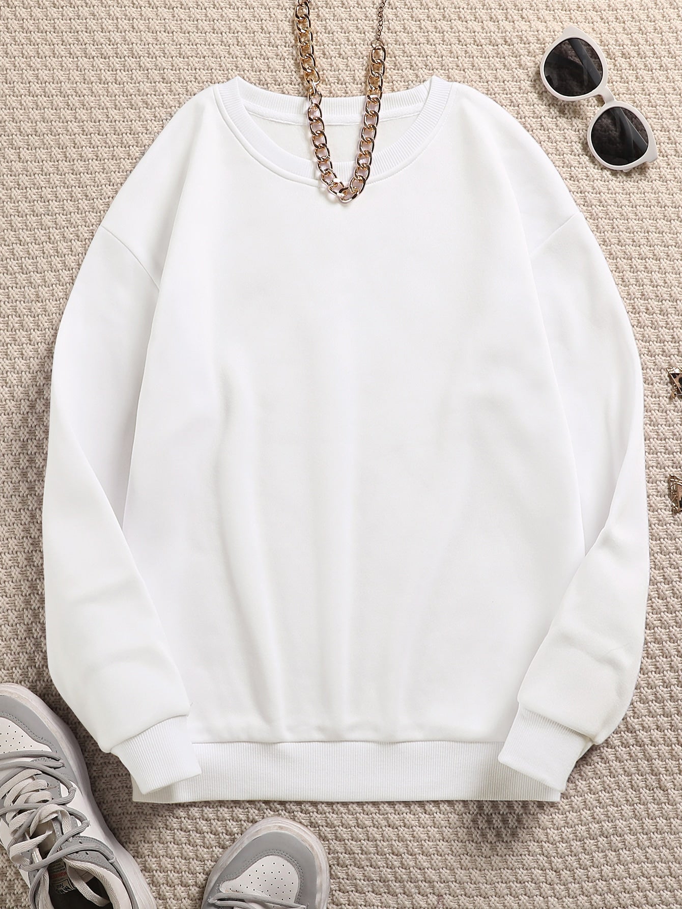 INAWLY Solid Round Neck Thermal Lined Sweatshirt,Long Sleeve Tops