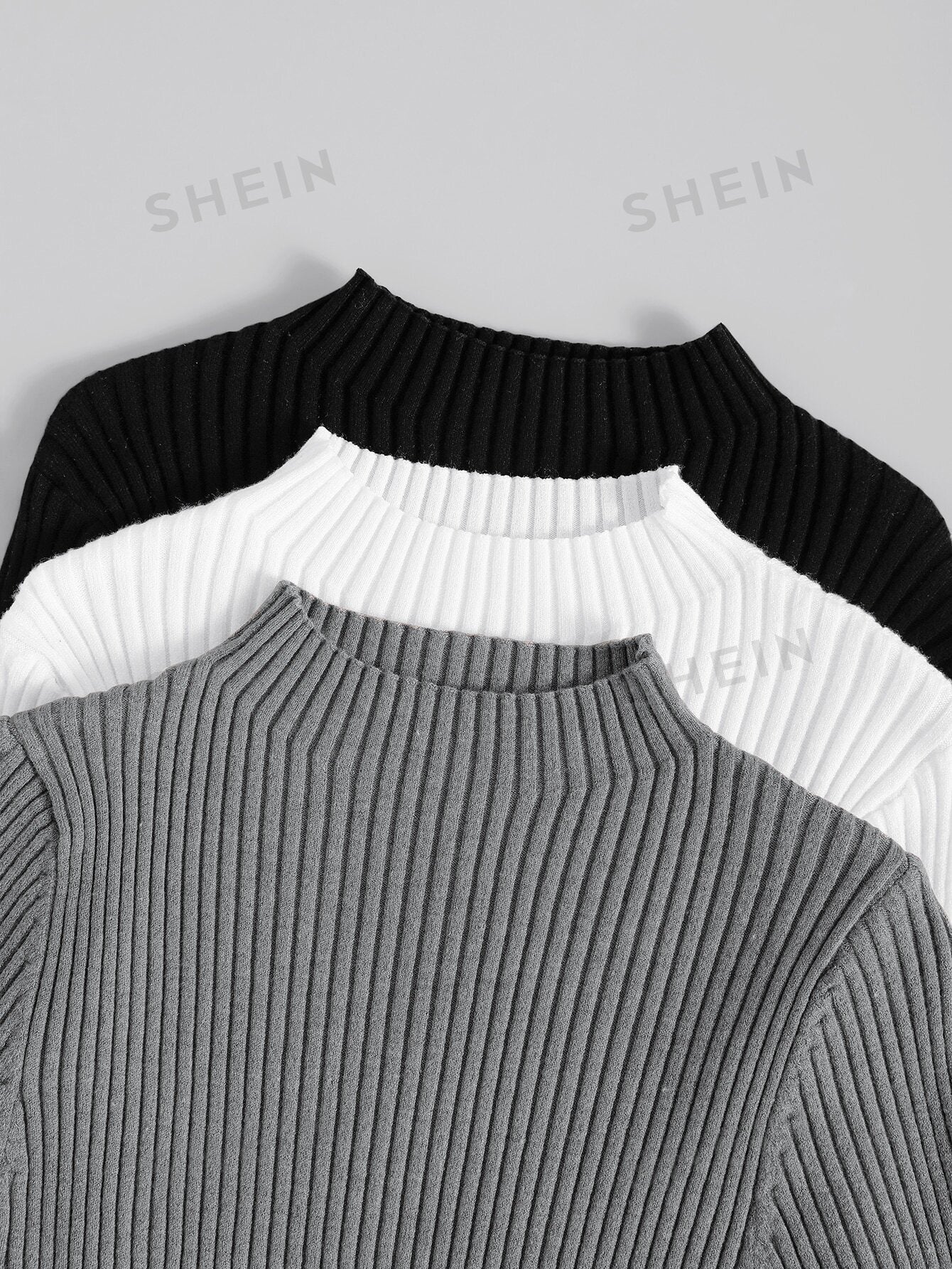 Essnce 3pcs Mock Neck Ribbed Knit Sweater