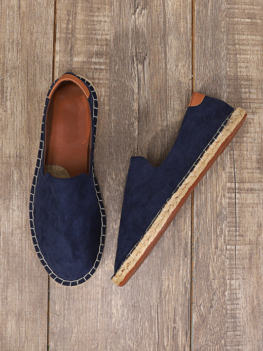 Vintage Hand-stitched Loafers Canvas Shoes, Men's Casual Shoes Made Of Natural Woven Rope And Classic Fashionable Design