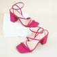 Women Multi Strap Chunky Heeled Sandals, Funky Red Ankle Strap Sandals