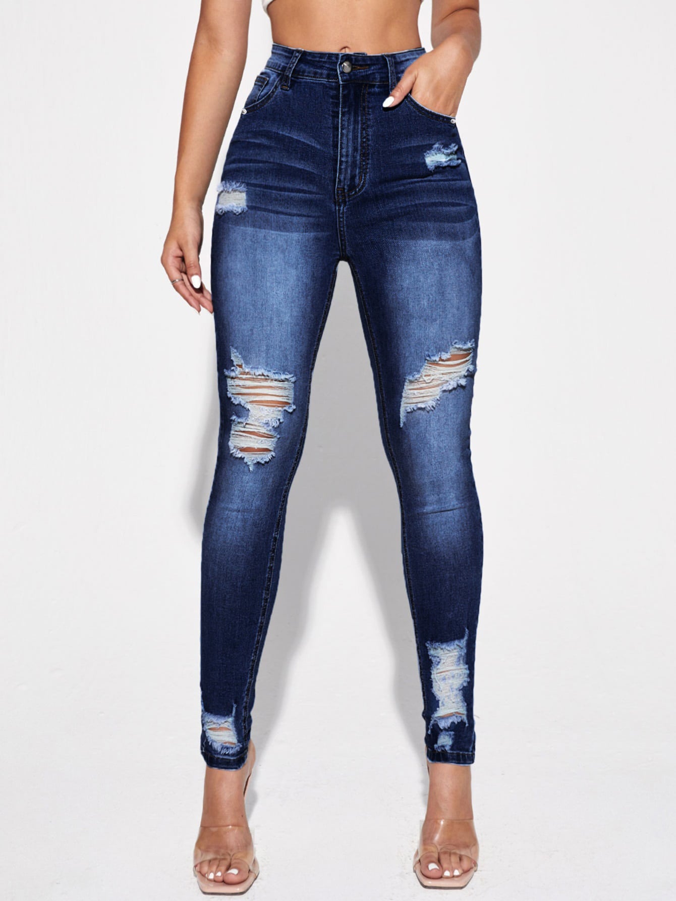 Essnce High Waist Ripped Skinny Jeans