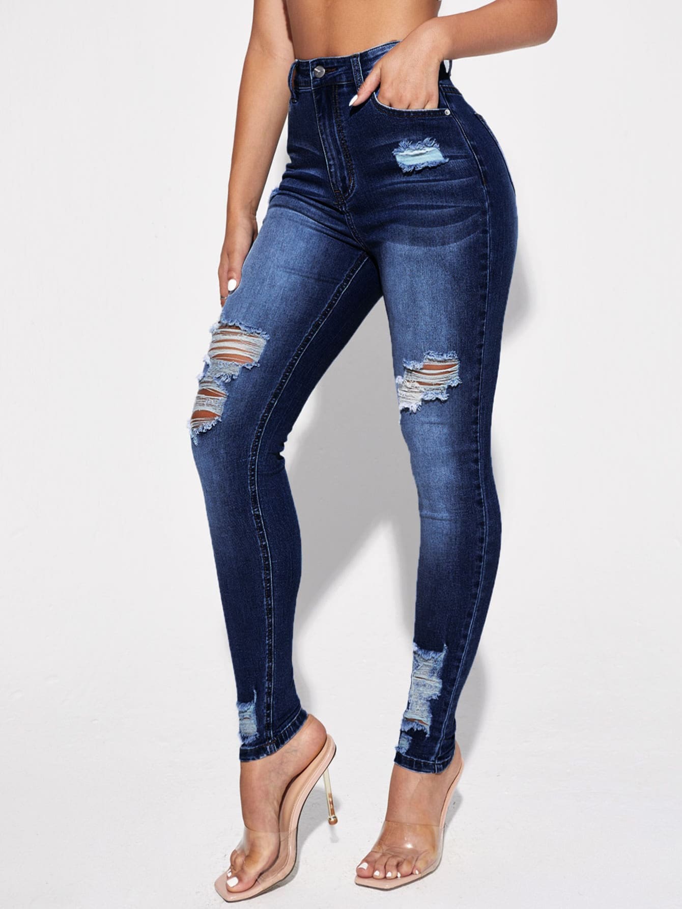 Essnce High Waist Ripped Skinny Jeans