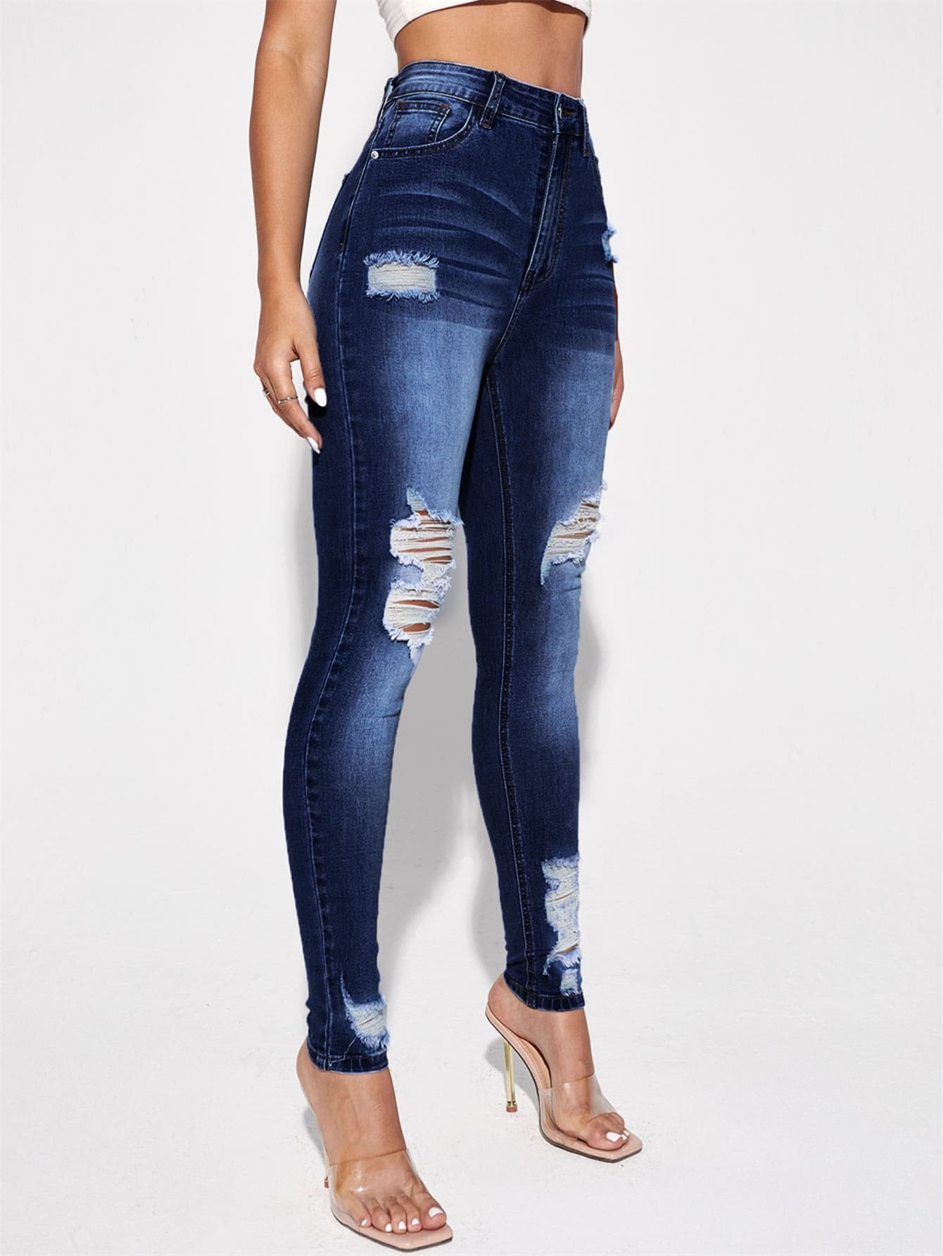 Essnce High Waist Ripped Skinny Jeans