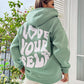 MOOSTA Slogan Graphic Drop Shoulder Drawstring Thermal Lined Hoodie LOVE YOURSELF,Long Sleeve Tops