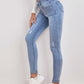 EZwear High-Waisted Button-Embellished Skinny Stretch Distressed Y2K Jeans