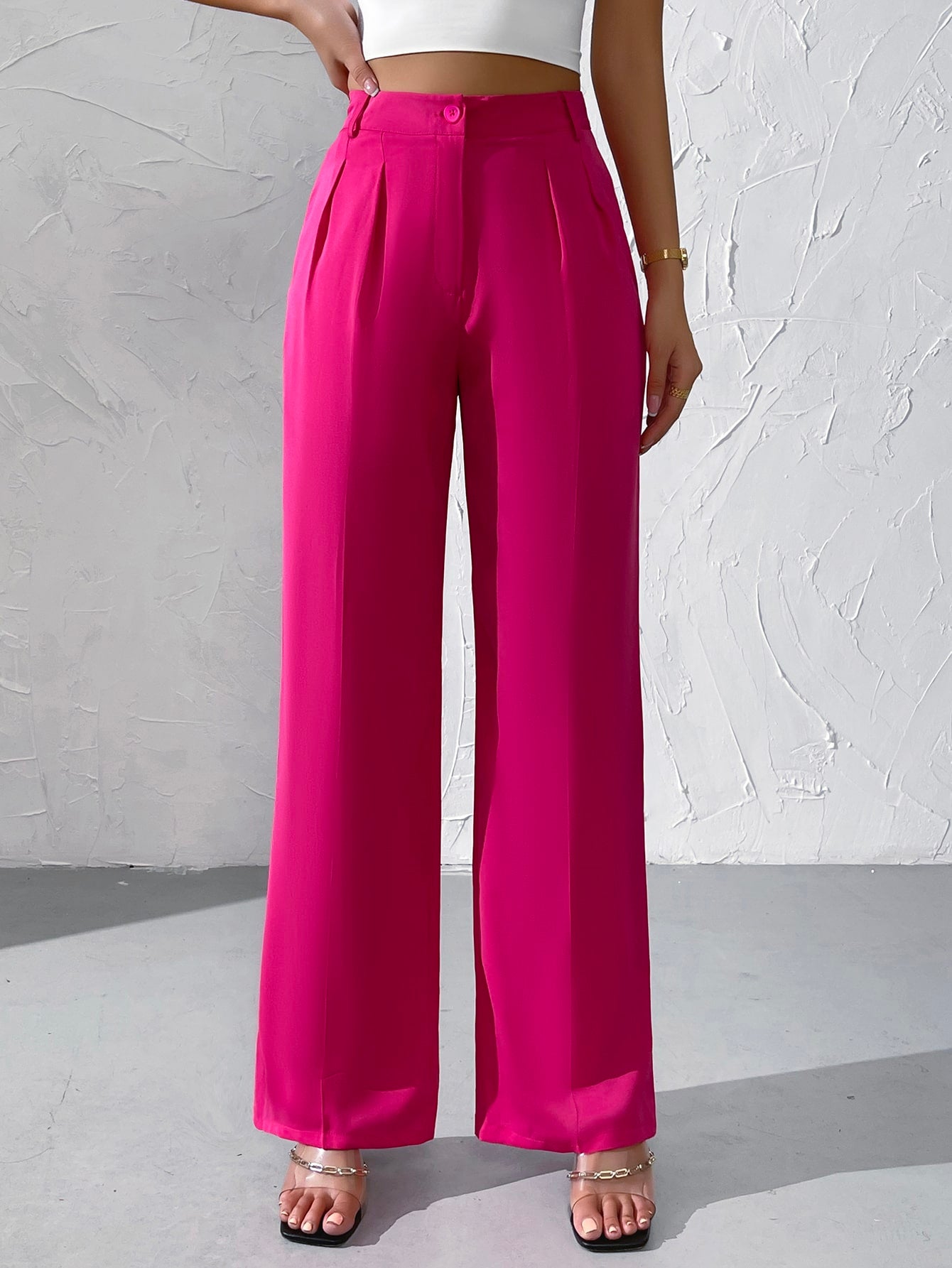 Privé High Waist Plicated Detail Wide Leg Pants