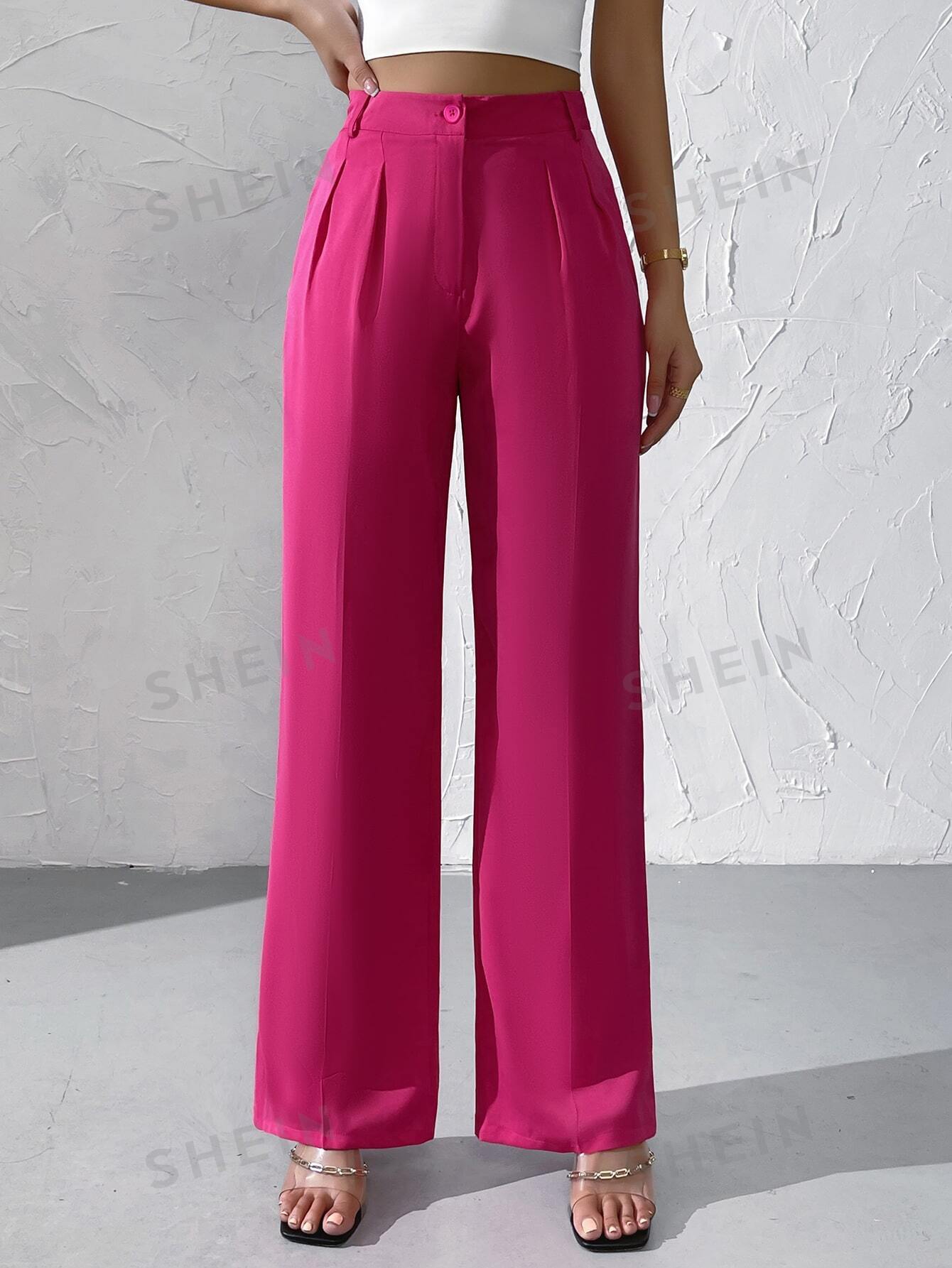 Privé High Waist Plicated Detail Wide Leg Pants